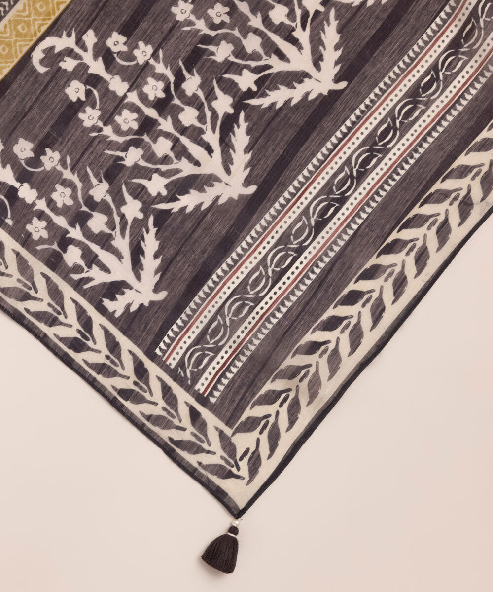 Tussar Silk Brown Printed Dupatta