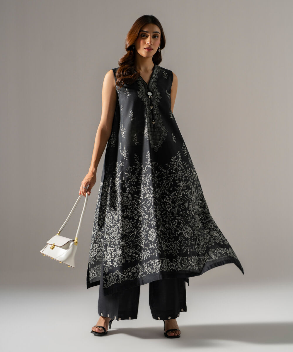 Women's RTW Cross Hatch Printed Black Straight Shirt