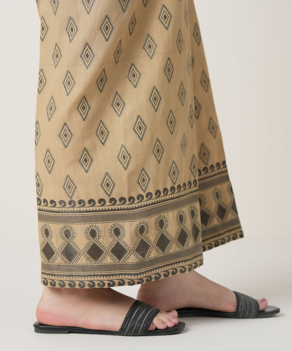 Women's RTW Extra Weft Jacquard Beige Solid Trousers