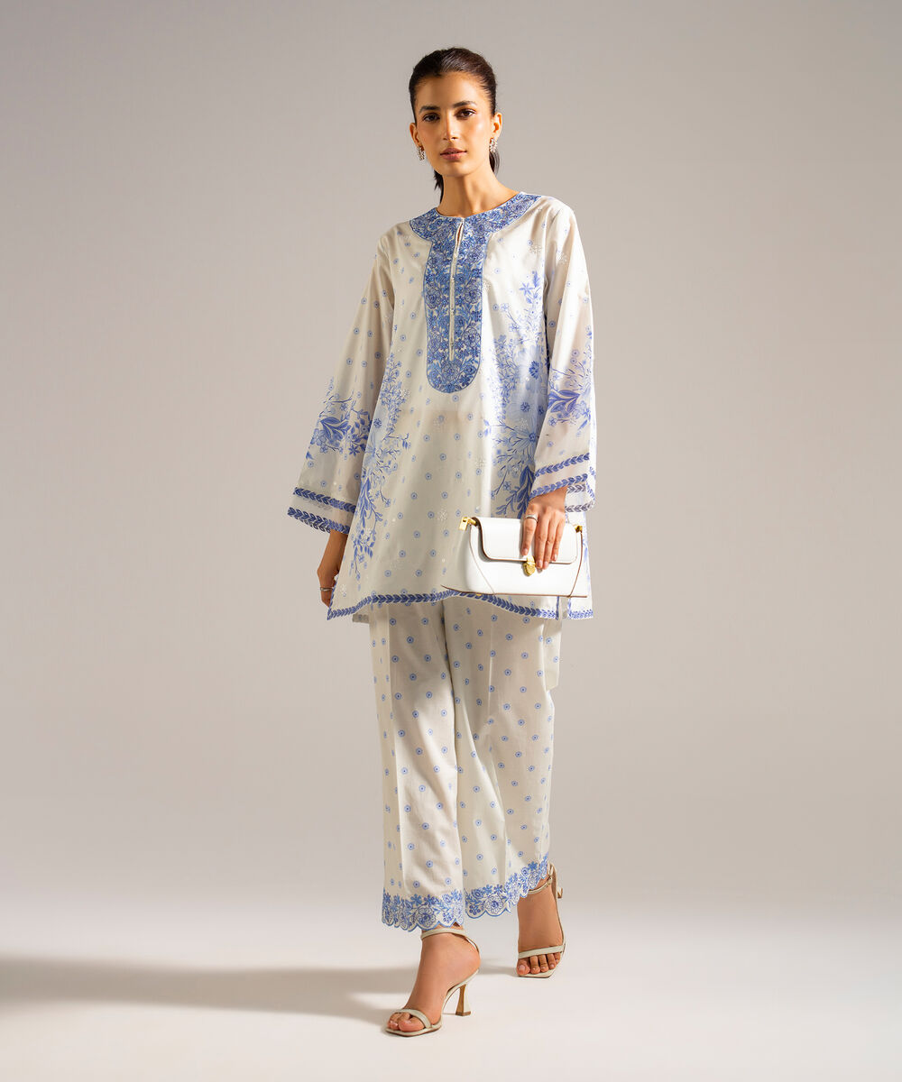 Women's RTW Lawn Embroidered Off White 2 Piece Suit