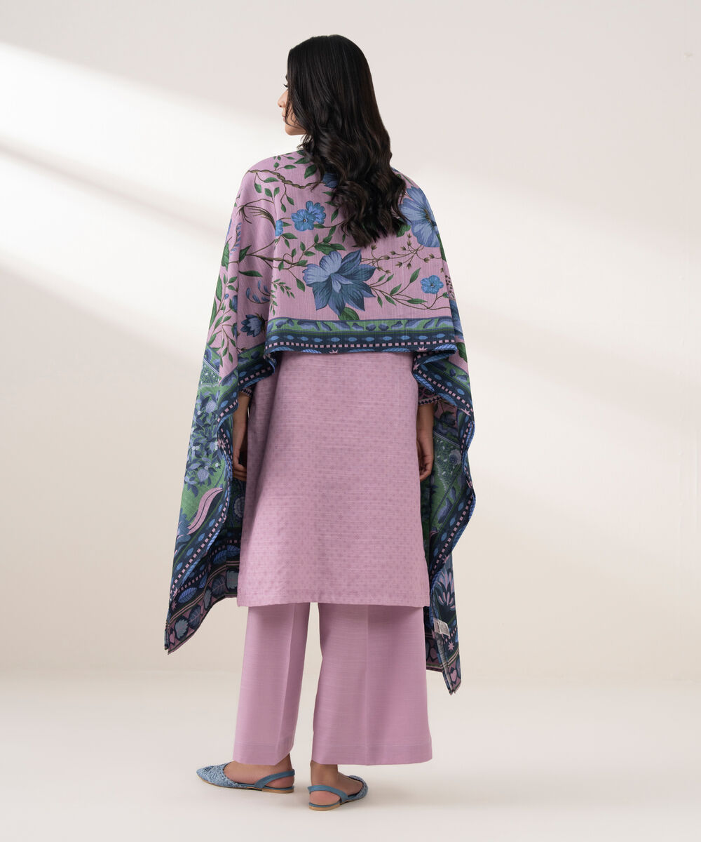 Women's RTW Khaddar Embroidered Pink 3 Piece Suit