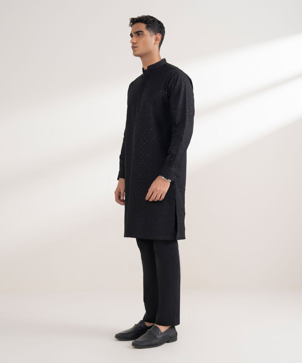 Men's Stitched 100% Cotton Black Suit