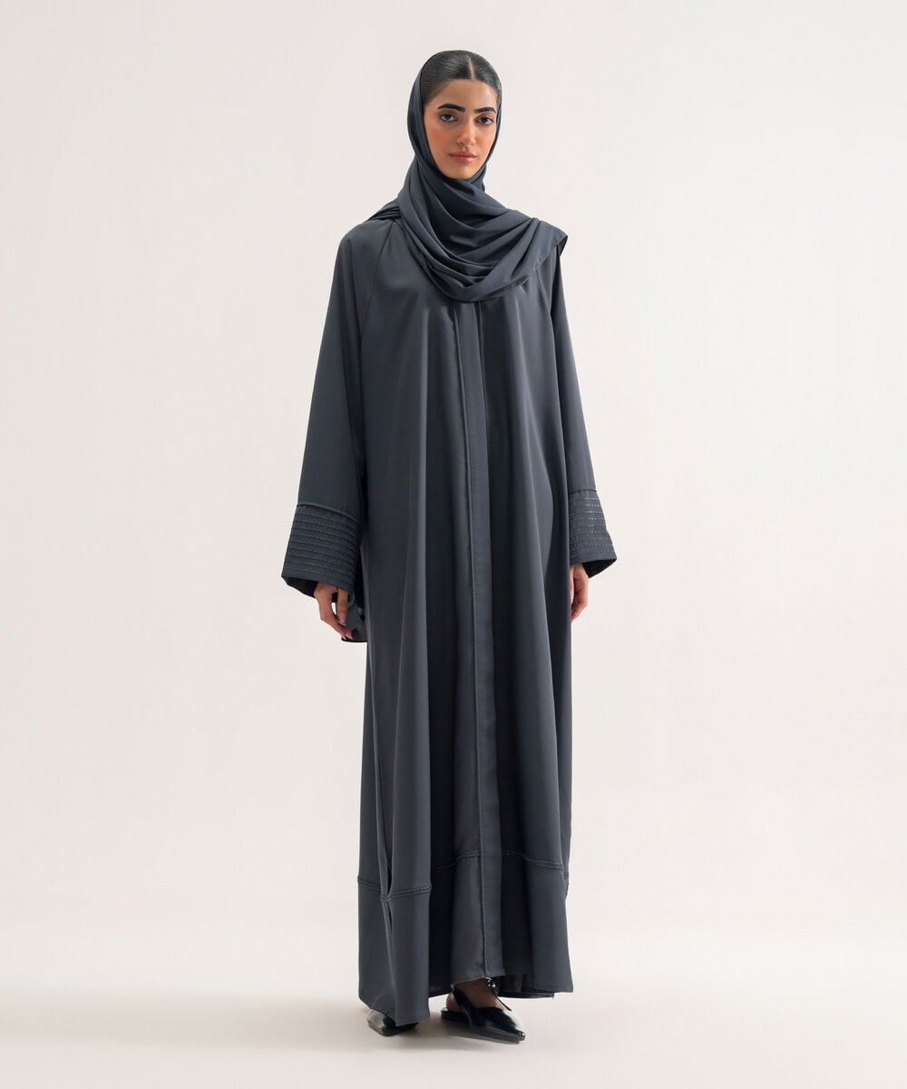Women's Polyester Dark Grey Raglan Abaya Set