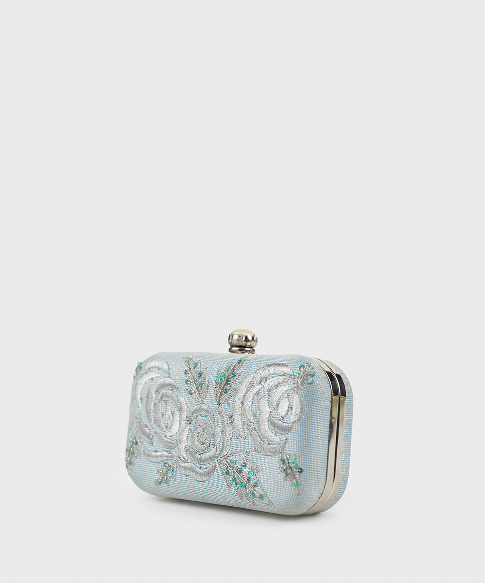 Woman - Blue Hand Embroidered Clutch