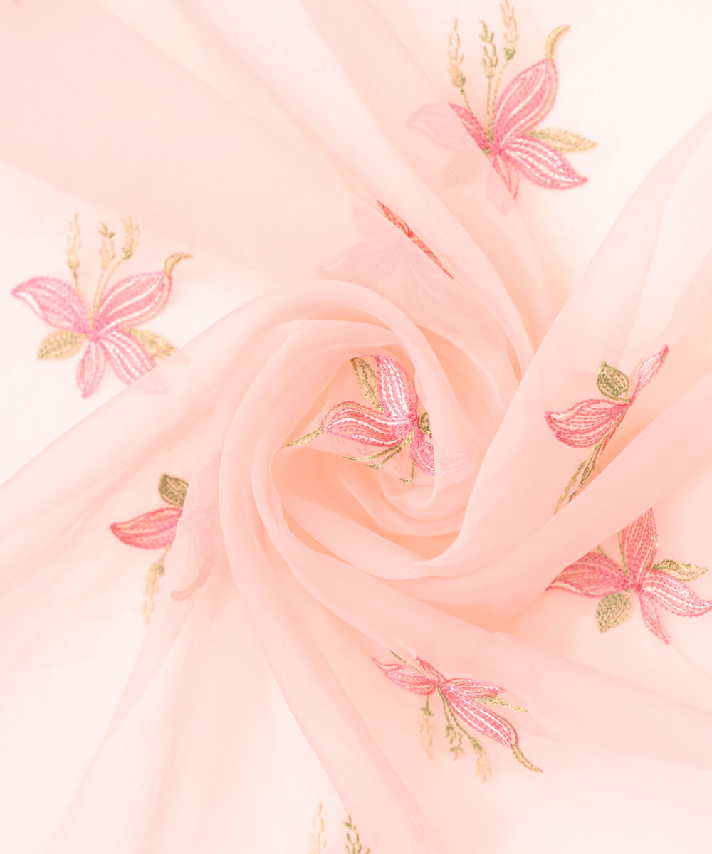 Blended Organza Embroidered Pink Dupatta