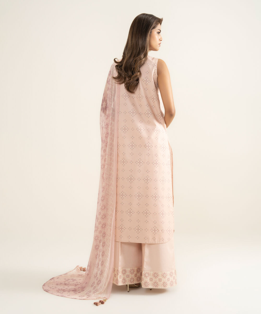 Women's Unstitched Zari Lawn Printed Pink 3 Piece Suit