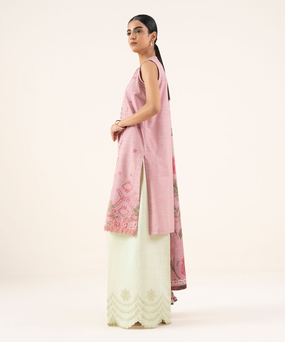 Women's Unstitched Khaddar Embroidered Pink 2 Piece Suit