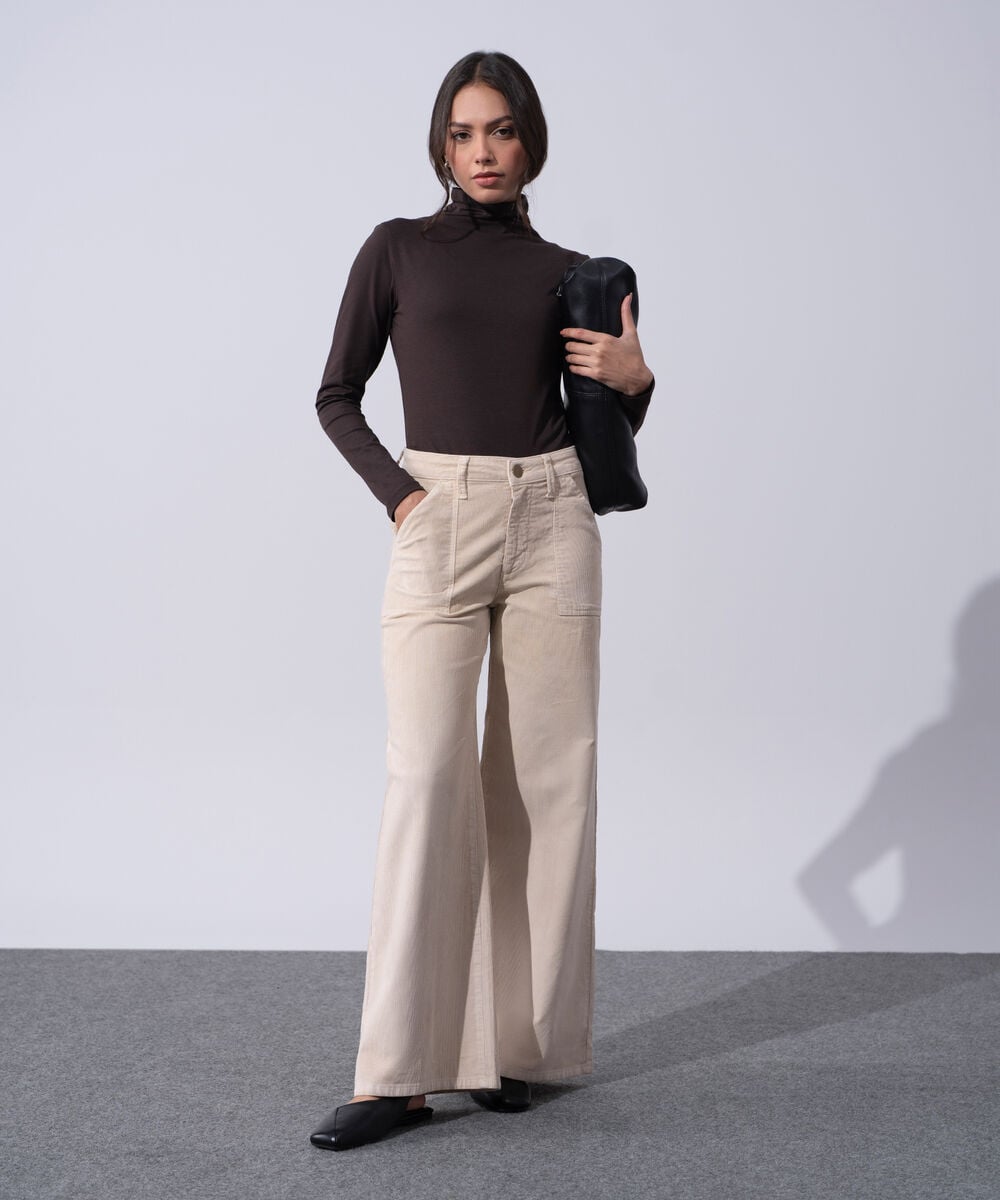 Women's Western Wear Ecru Cotton Corduroy Wide Leg Pants