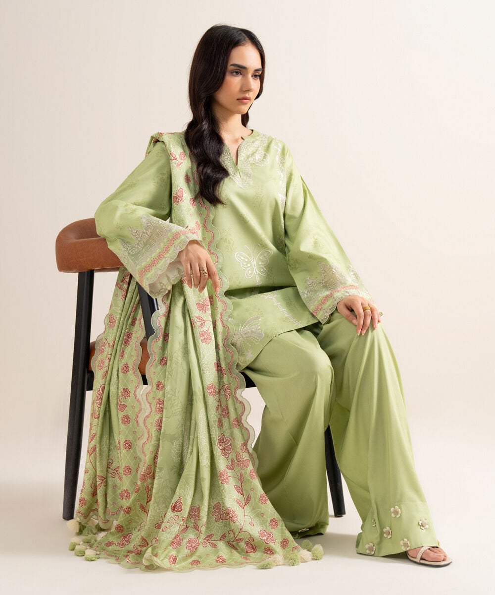 3 Piece - Embroidered Linen Suit