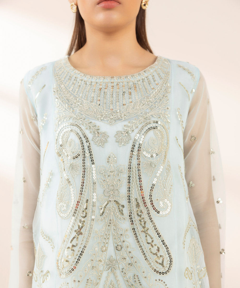 Women's Pret Blended Organza Green Embroidered 3 Piece Suit