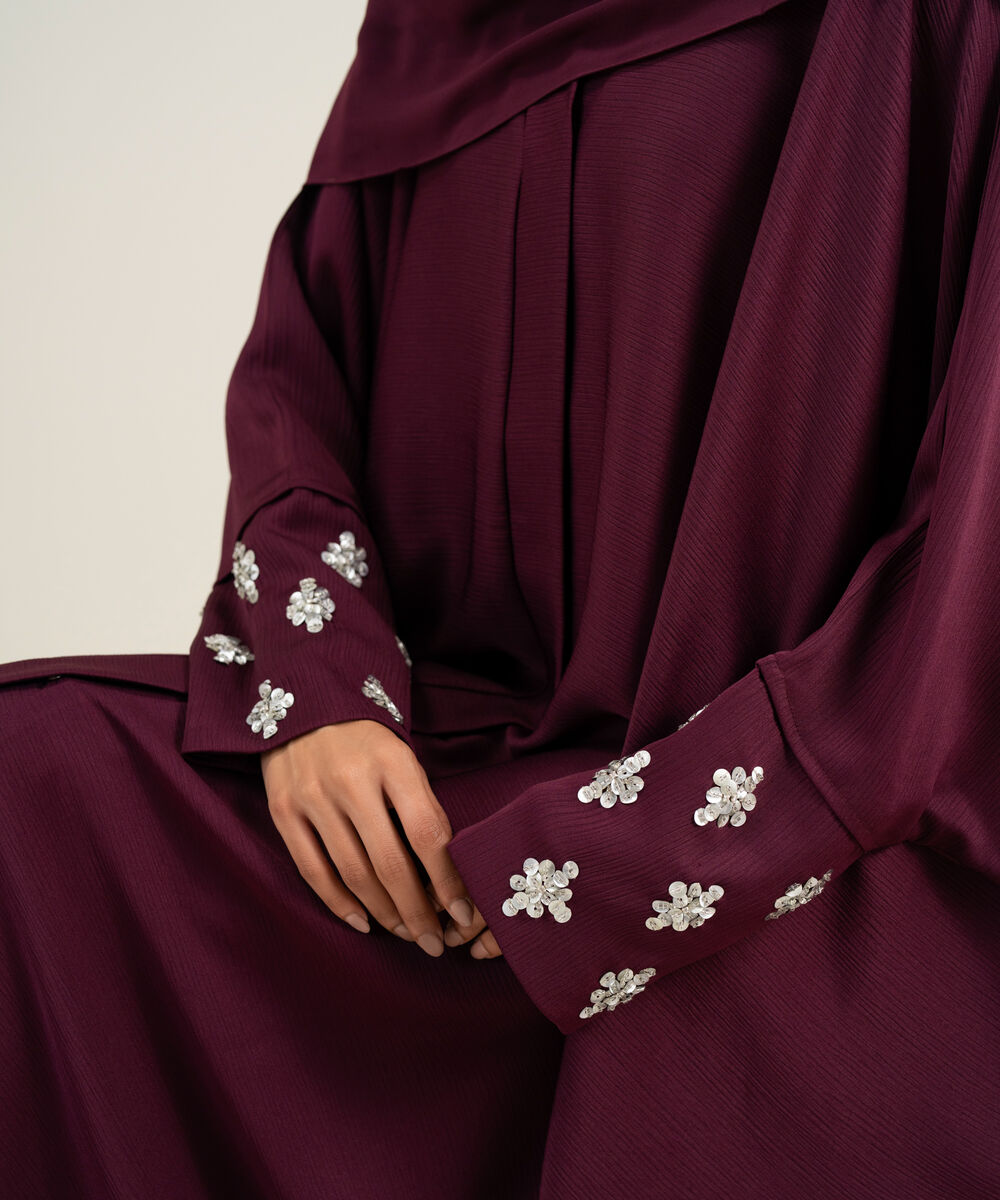 Women's Burgundy Cape Abbaya Set