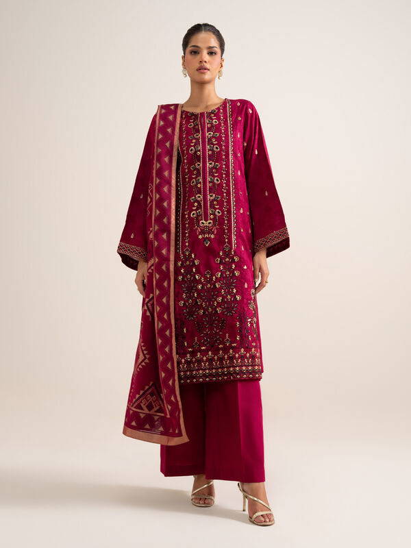 3 Piece - Embroidered Jacquard Suit