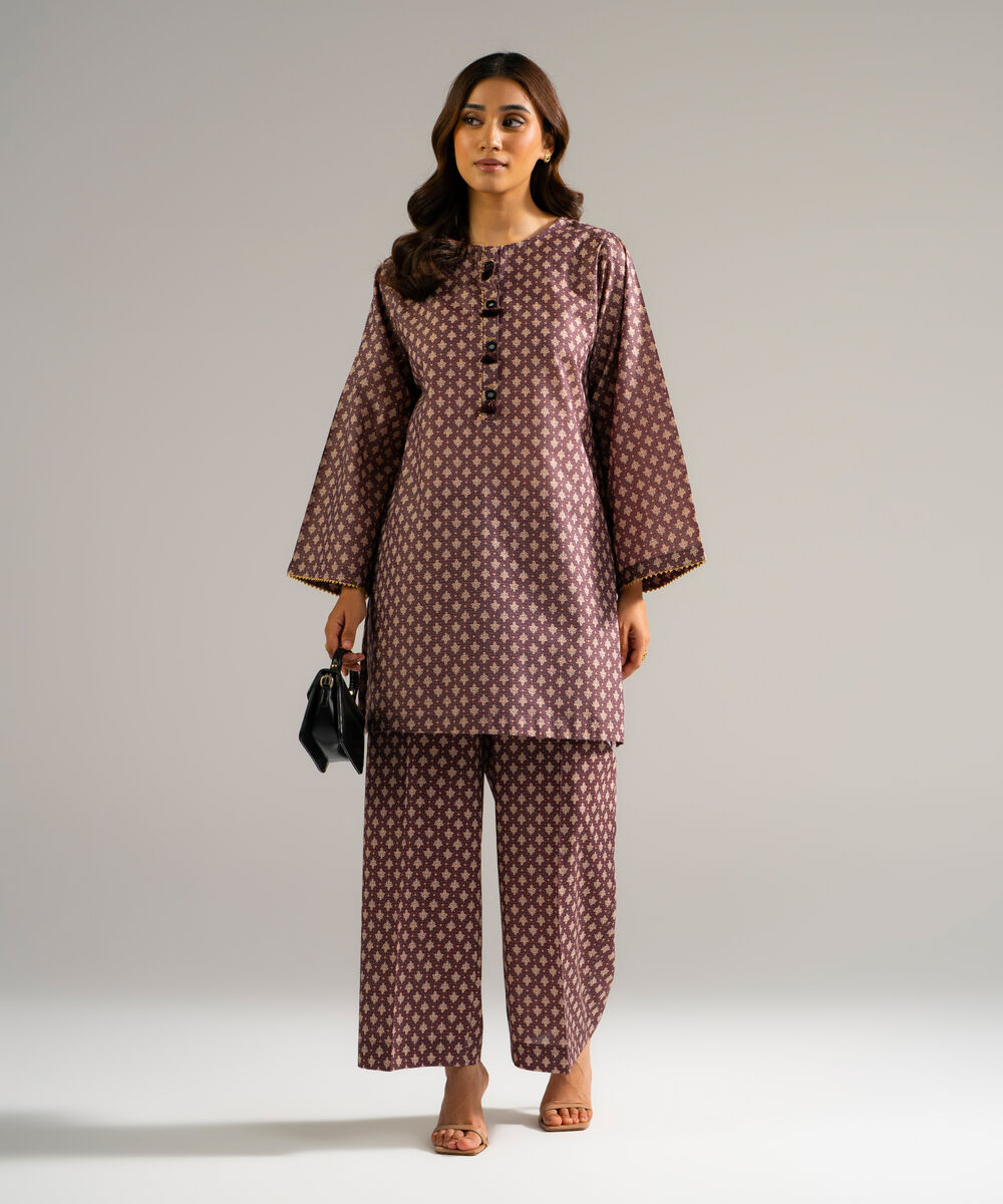 Women's RTW Zari Lawn Printed Purple Straight Shirt