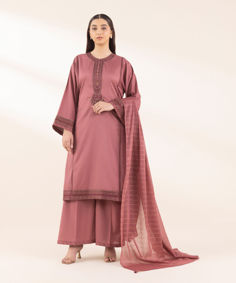 Woman - Pink Embroidered Dobby Shirt