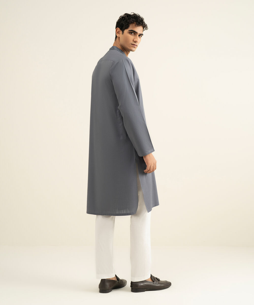 Men's dark grey Cotton Slub Kurta