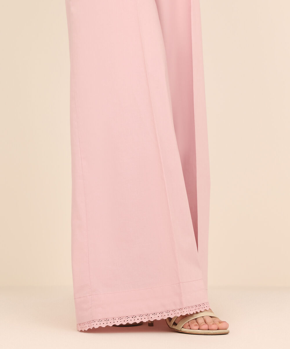 Women's RTW Cambric Pink Solid Flared Pants