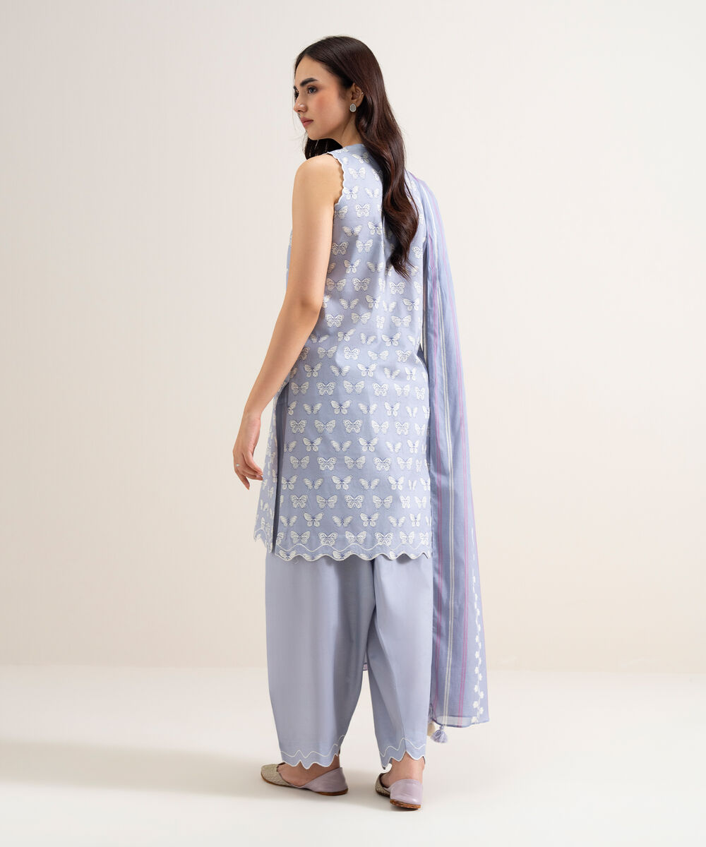 Women's Unstitched Lawn Printed Light Lilac  3 Piece Suit