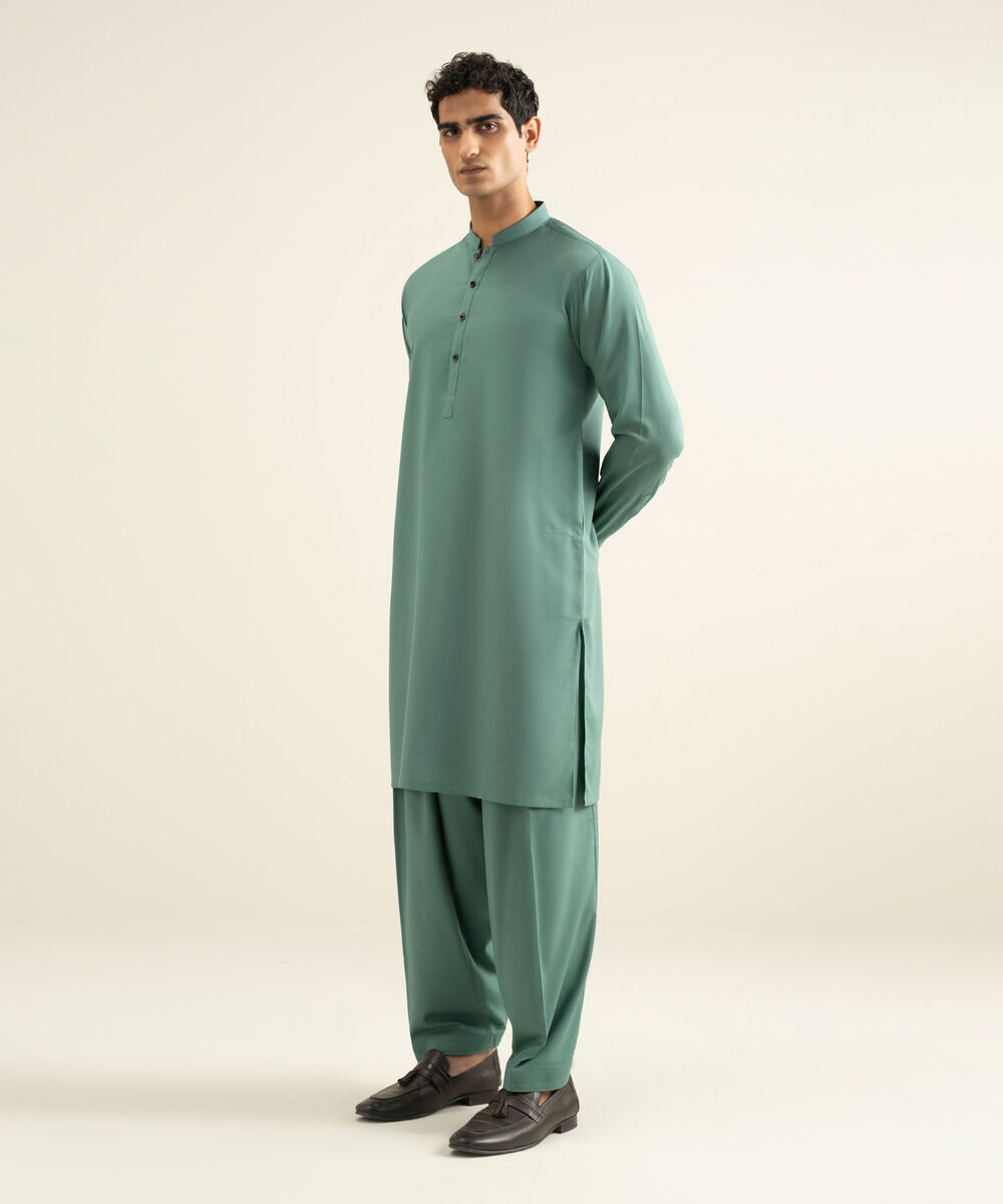Men's jade Blended Linen Kameez Shalwar