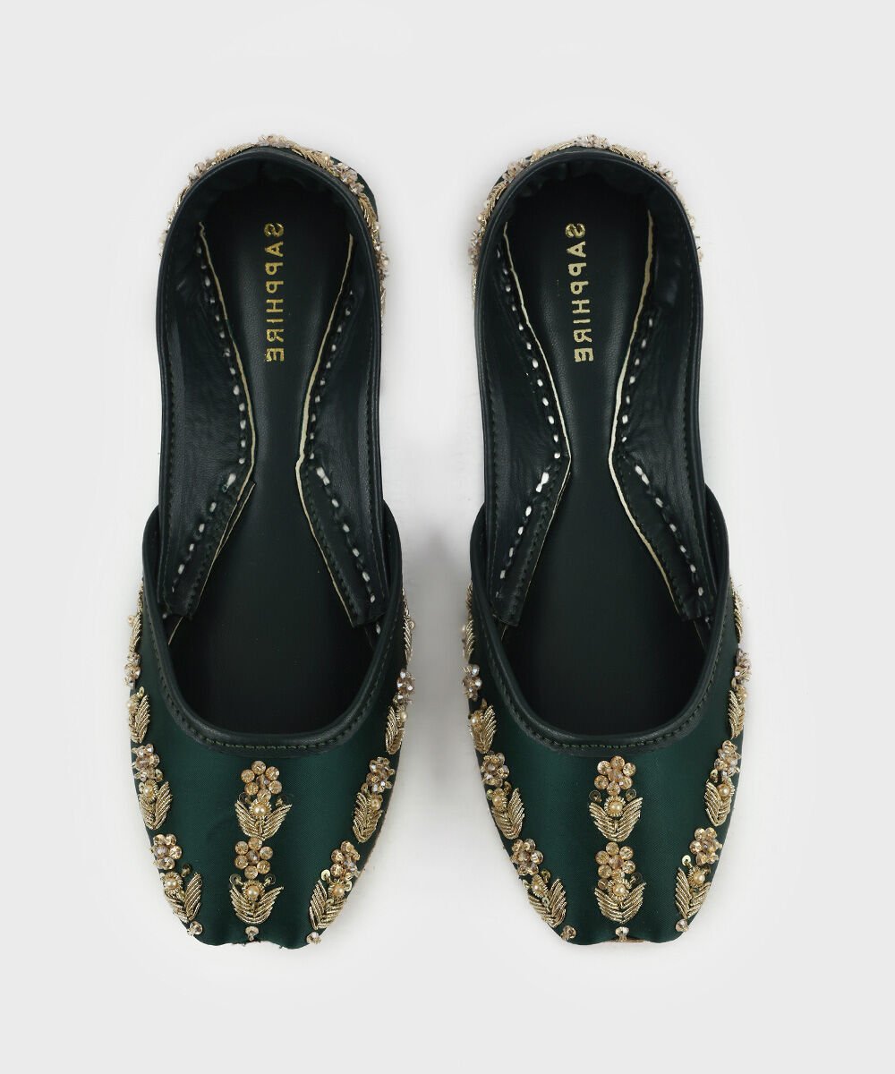 Woman - Green Embellished Khussas