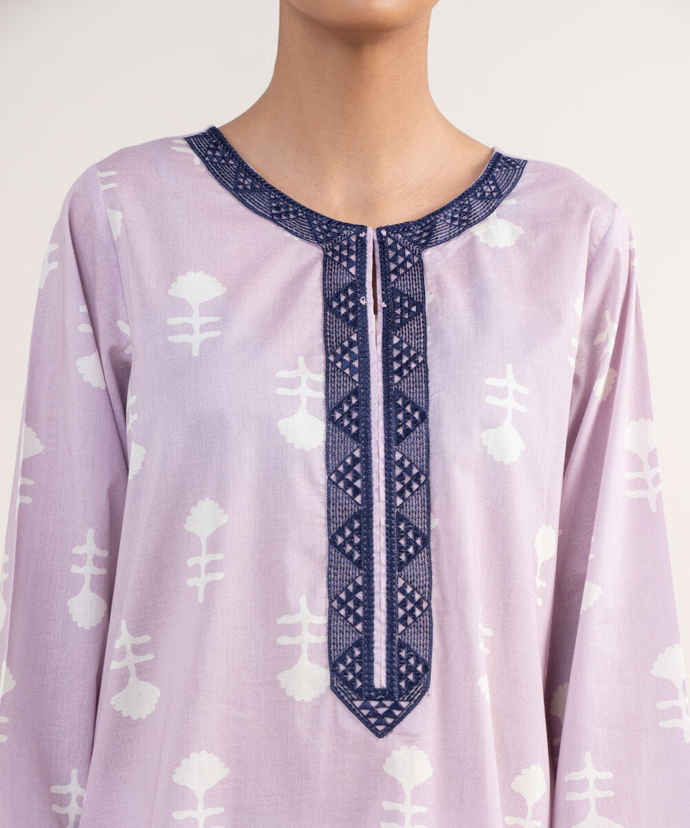Women's RTW Lawn Purple Embroidered Straight Shirt