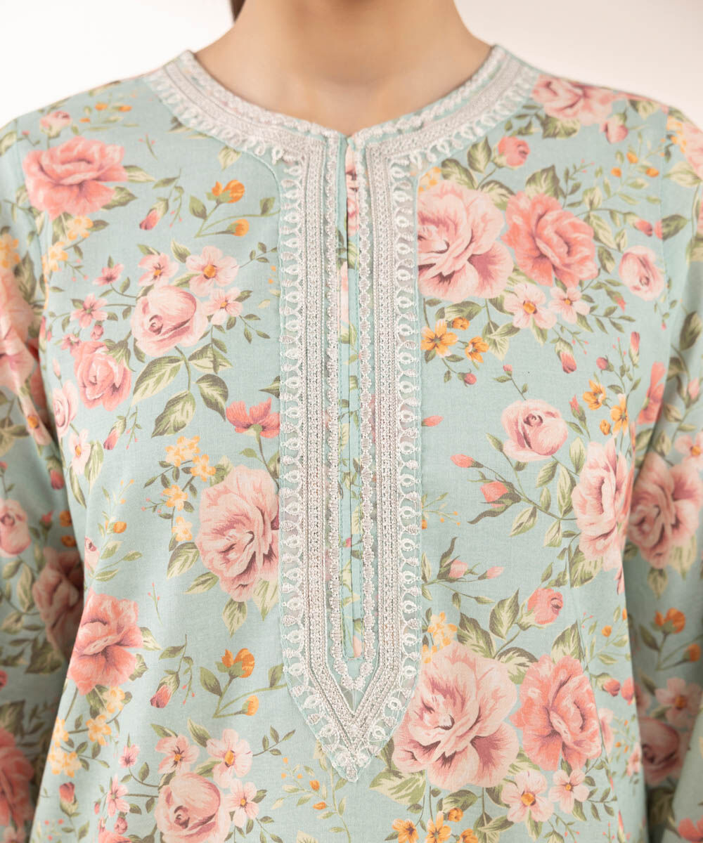 Women's RTW Lawn Multi Embroidered A-Line Shirt