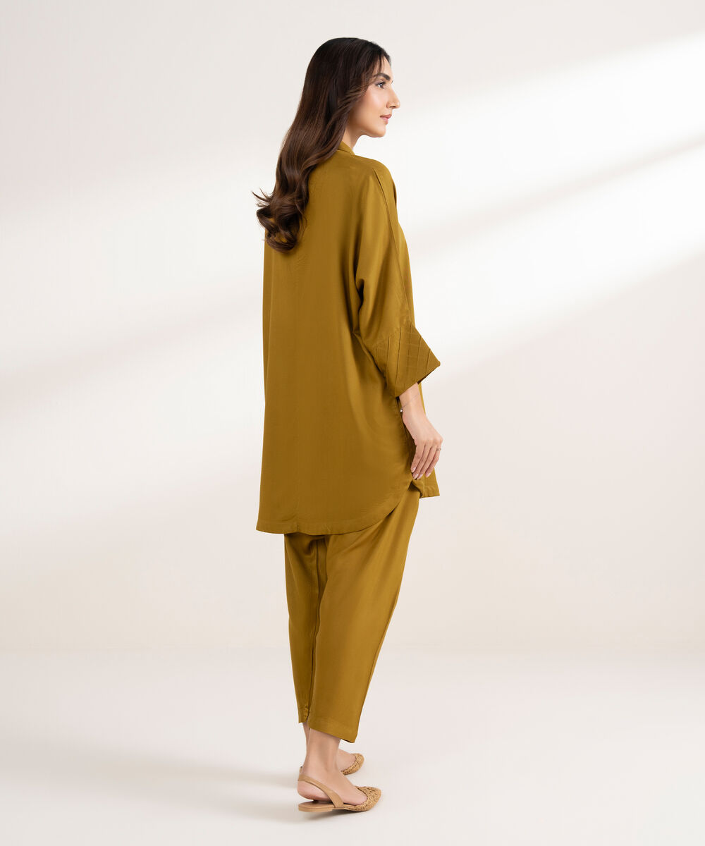 Women's RTW Bedford Solid Drop Shoulder Mustard Shirt