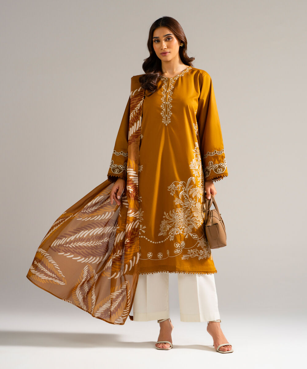 Women's RTW Lawn Embroidered Brown 2 Piece Suit