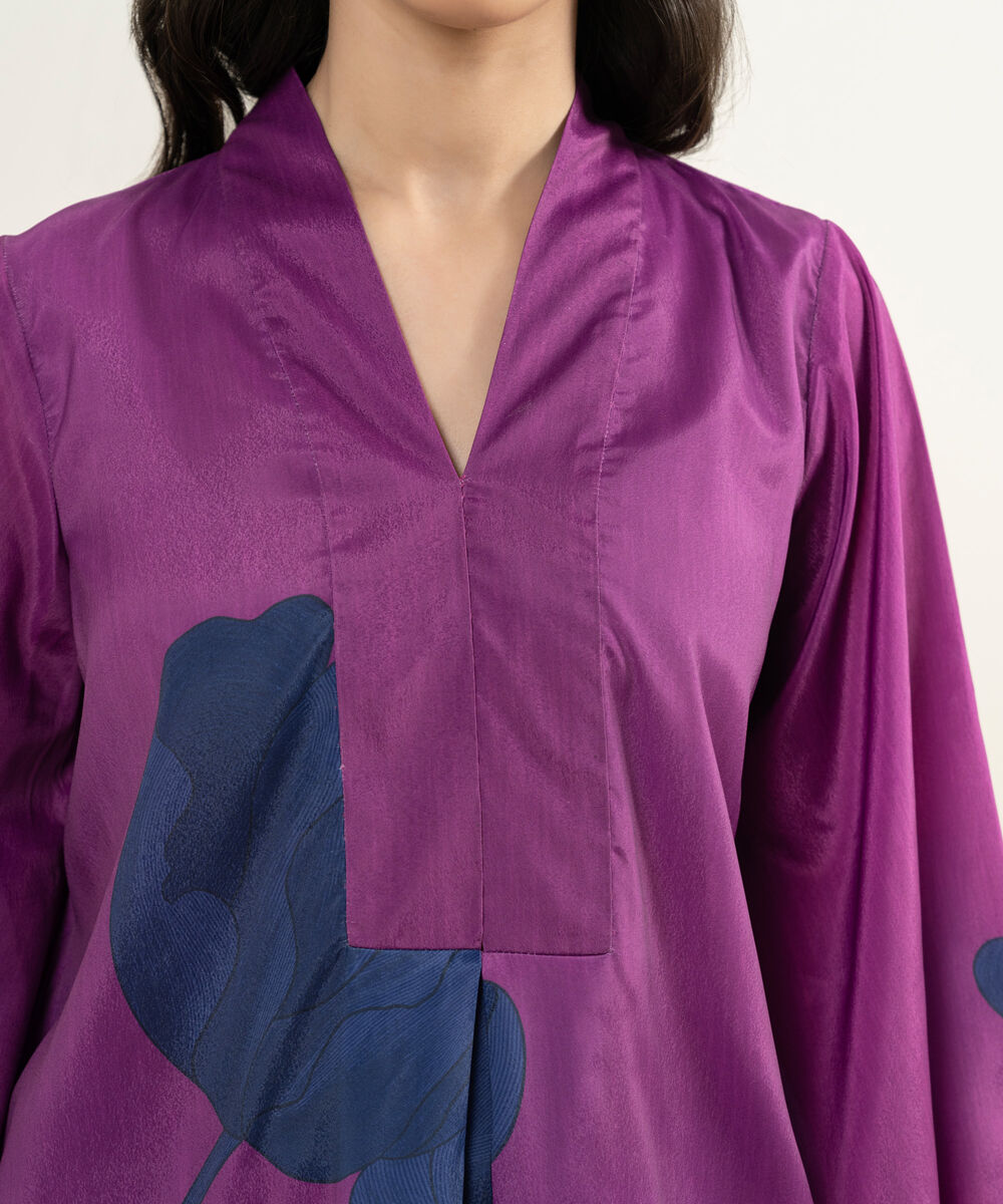 Women's RTW Blended Grip Silk Printed Purple 2 Piece Suit