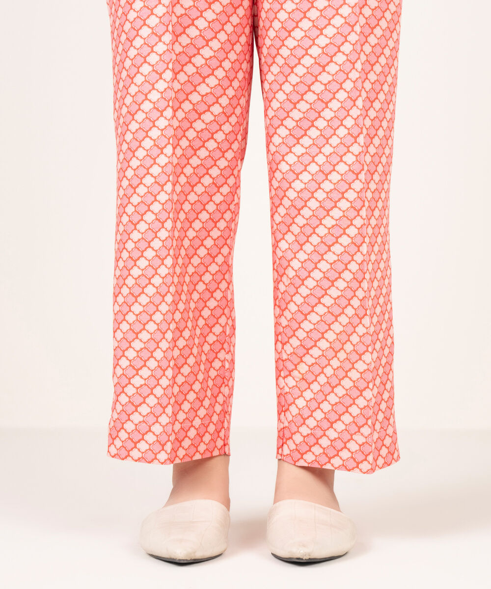 Women's RTW Arabic Khaddar Printed Pink Straight Pants