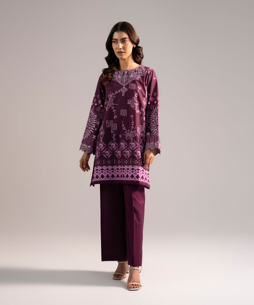 Women's RTW Lawn Embroidered Purple 2 Piece Suit