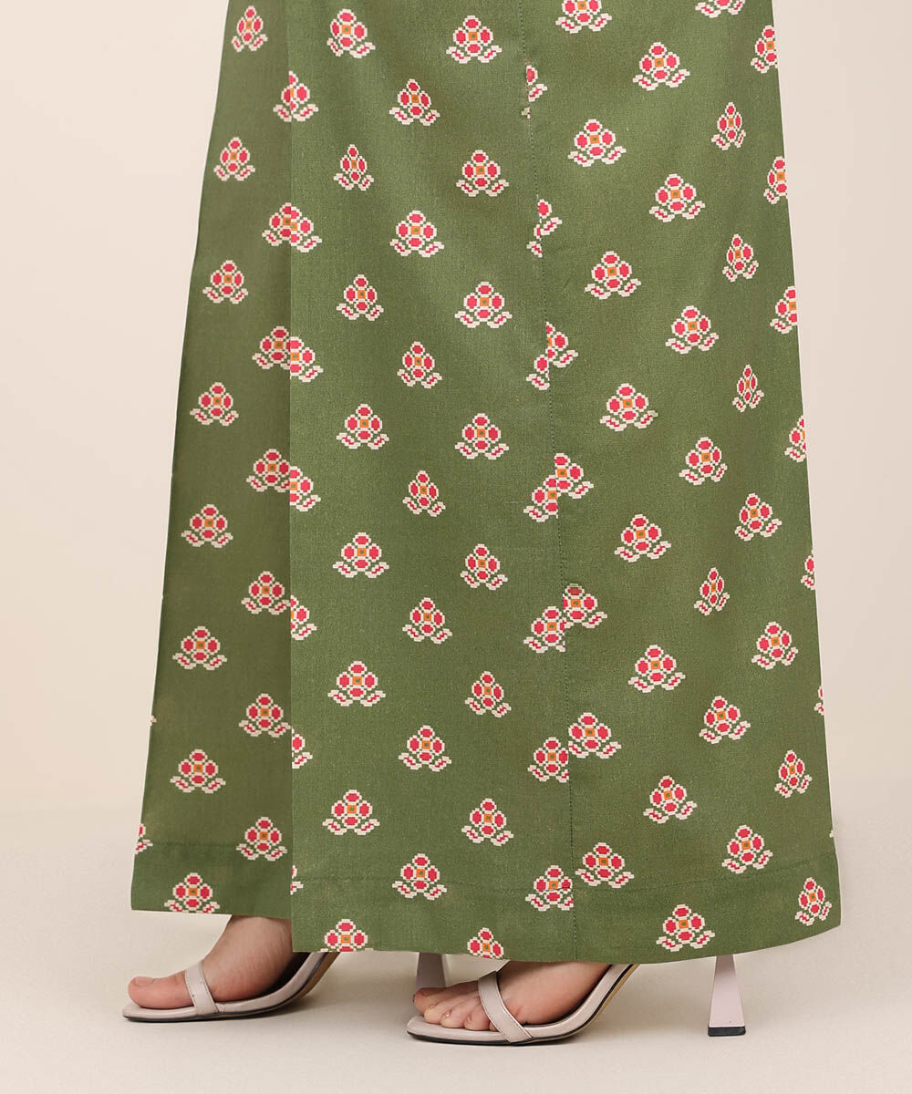 Women's RTW Cotton Viscose Green Printed Flared Pants