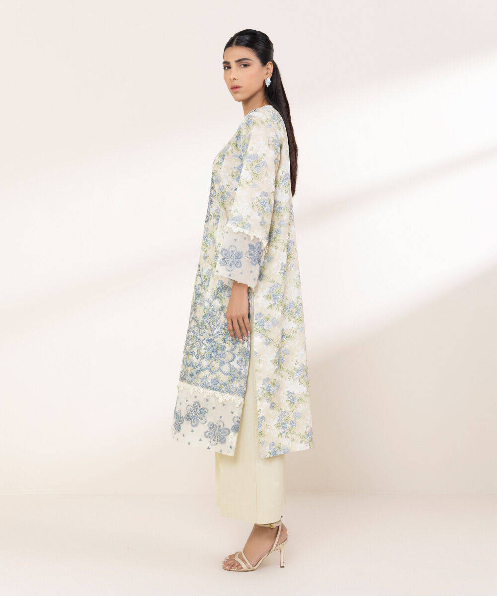 Women's RTW Zari Lawn Blue Embroidered A-Line Shirt