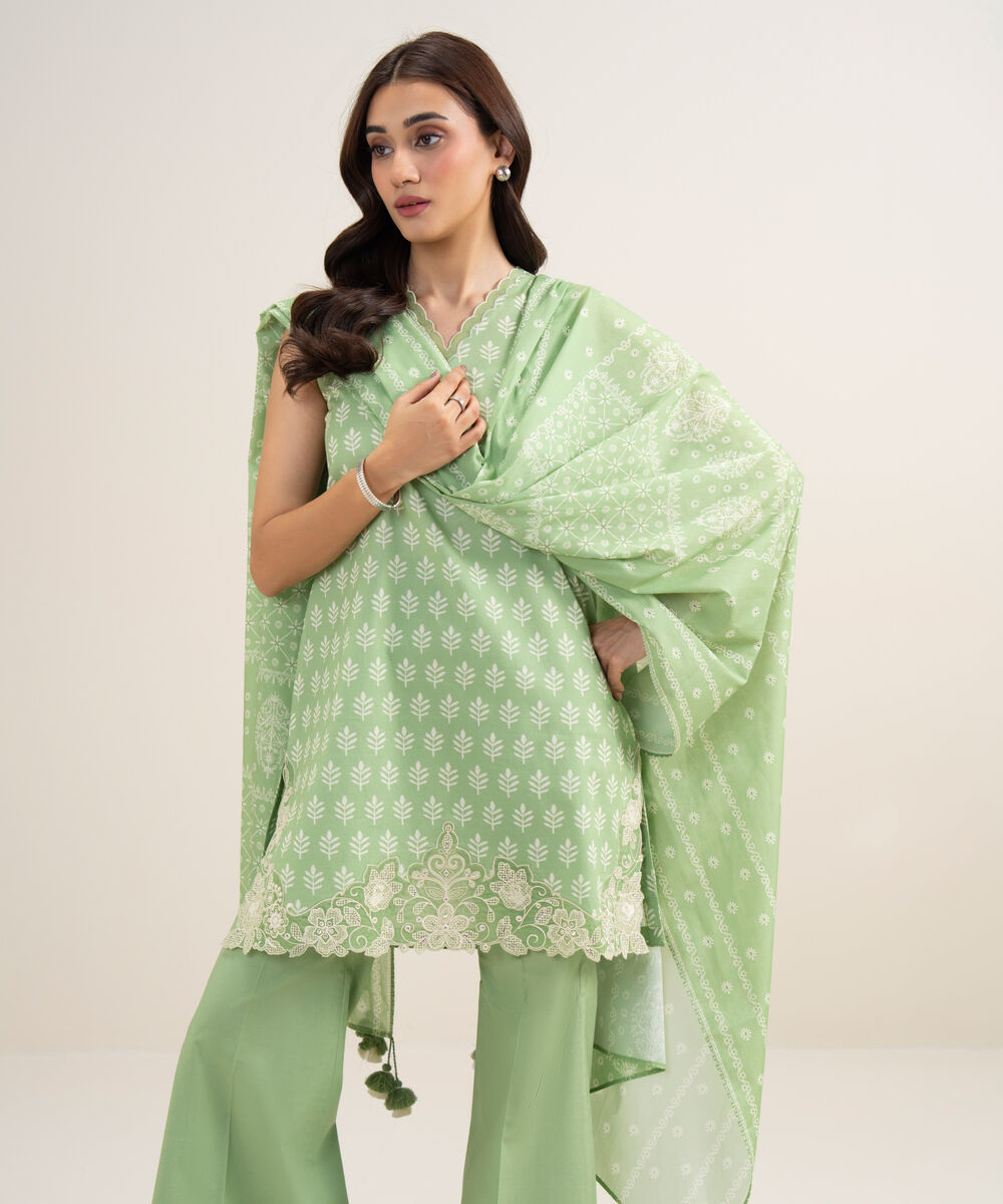 Women's Unstitched Lawn Embroidered Light Pistachio 3 Piece Suit