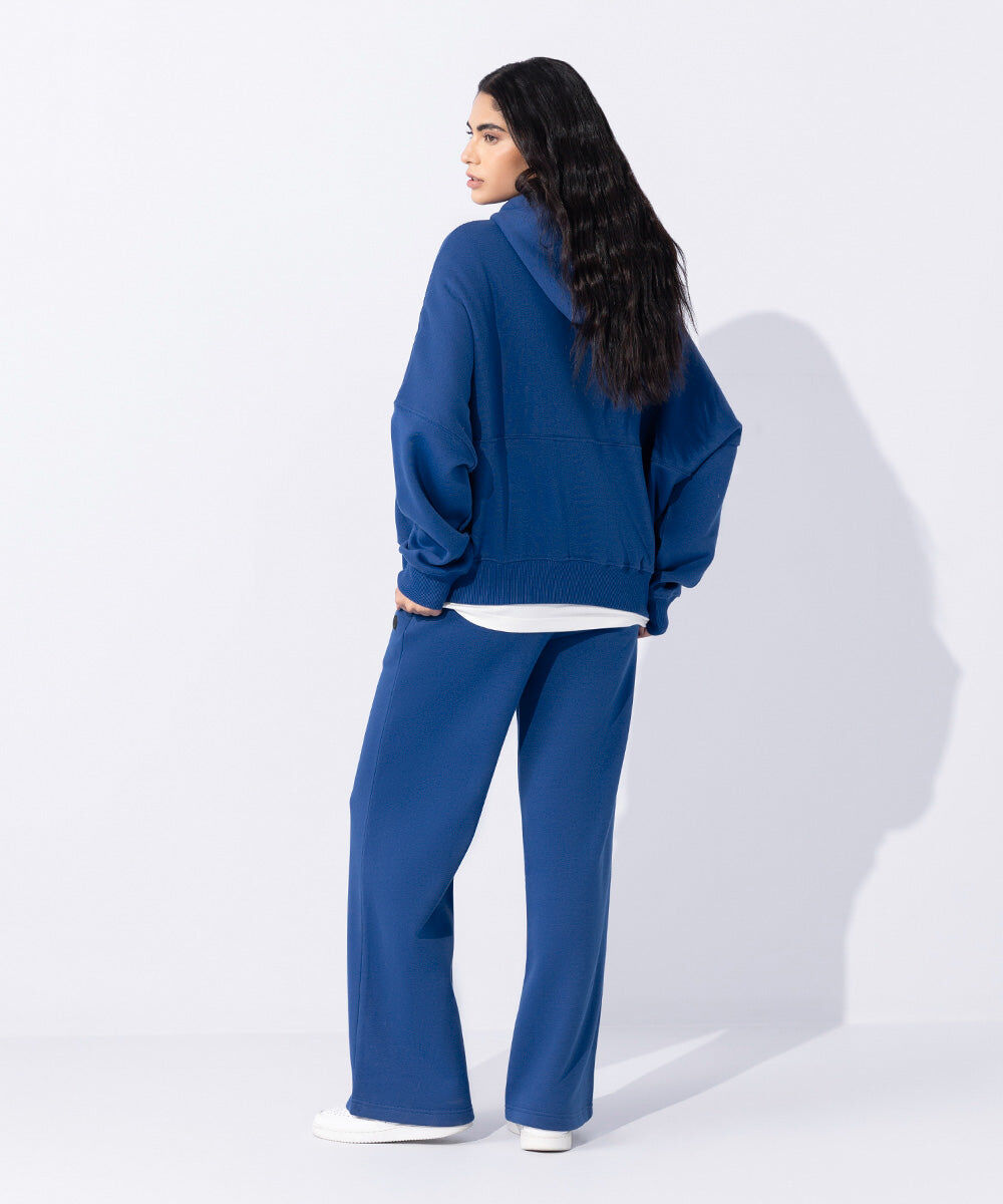 Woman - Blue Fleece Hoodie with Waist Panel
