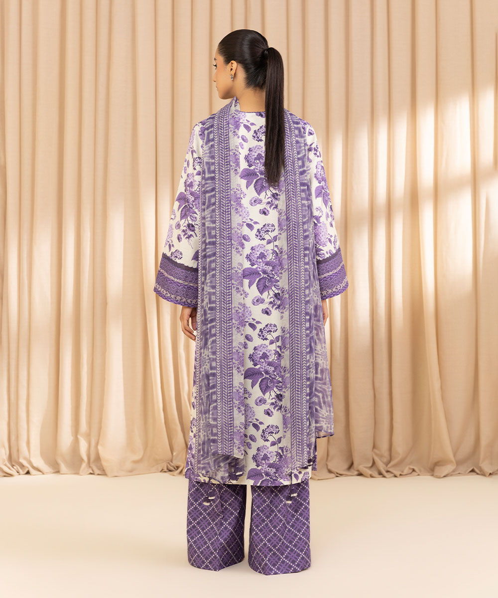 Unstitched Women's Embroidered Cotton Jacquard Purple Three Piece Suit