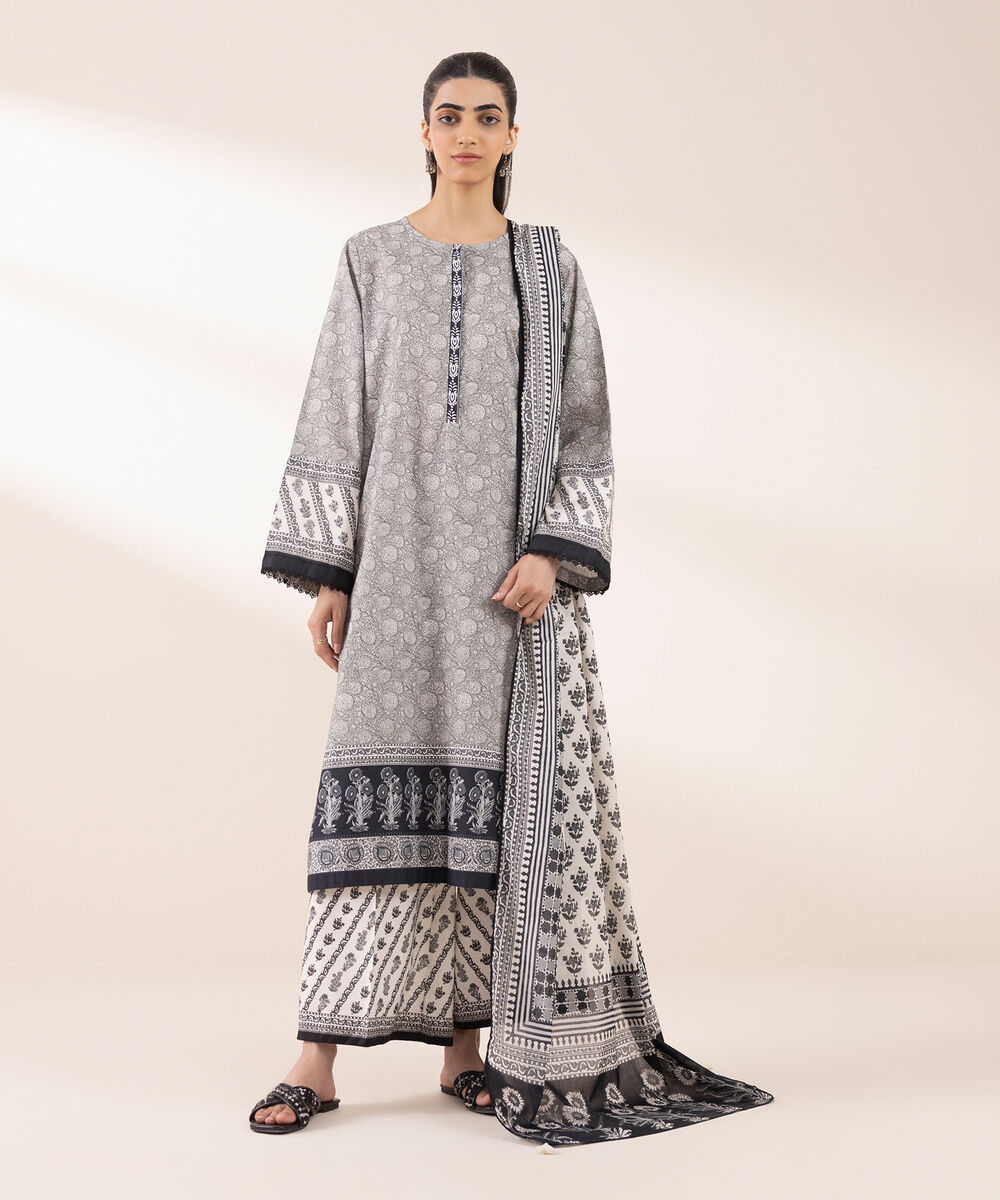 Women's RTW Cambric Grey Printed A-Line Shirt