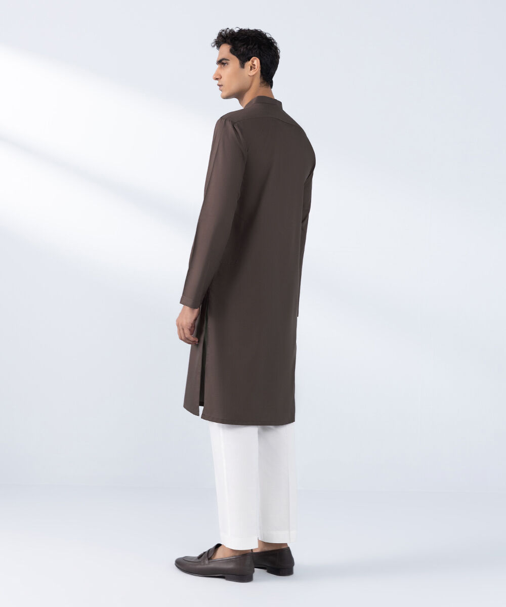 Men's Stitched Embroidered Mauve Wash & Wear Kurta