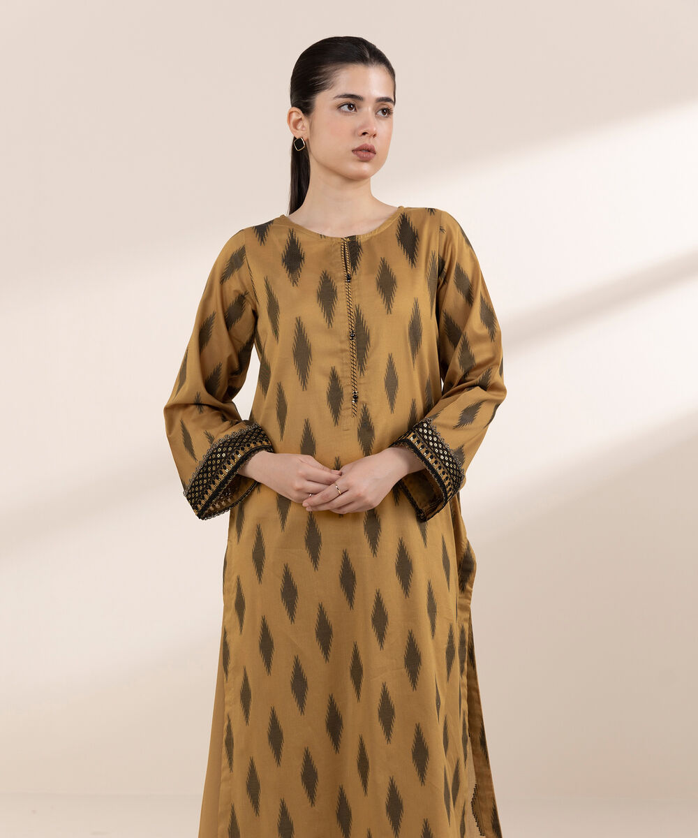 Women's RTW Extra Weft Jacquard Brown Embroidered A-Line Shirt