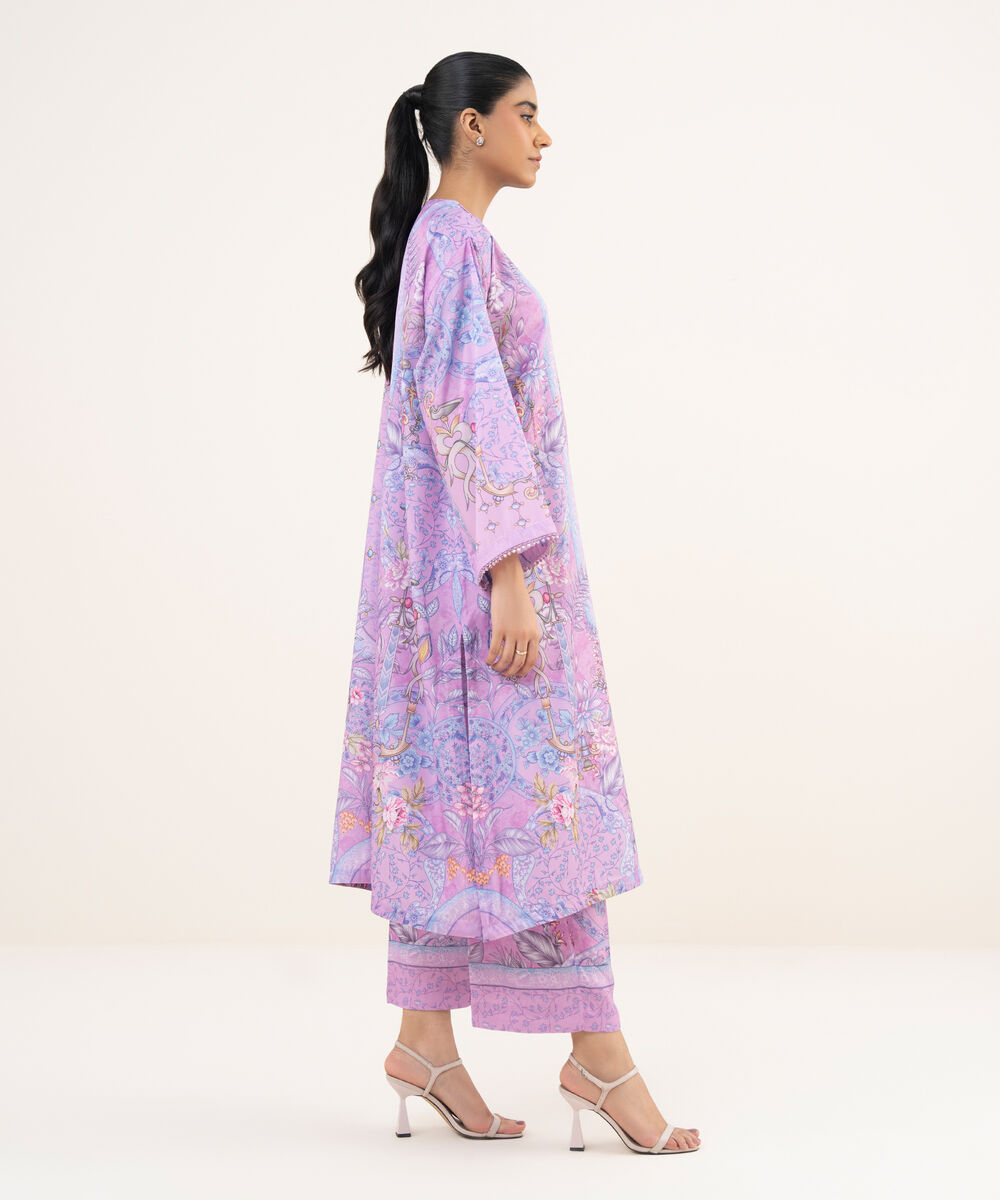 Women's RTW Blended Grip Purple Printed A-Line 2 Piece Suit