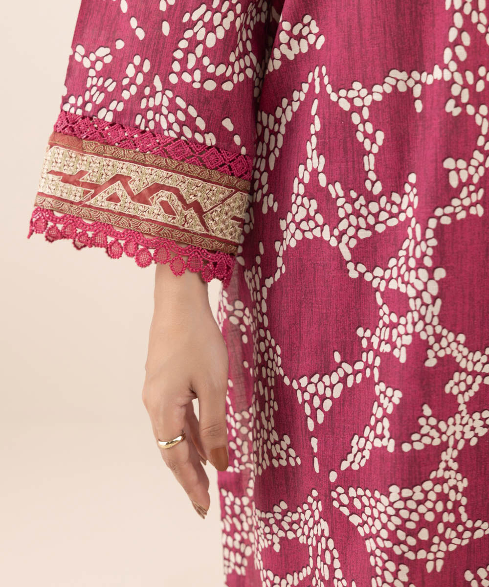 Women's RTW Textured Lawn Pink Printed A-Line Shirt