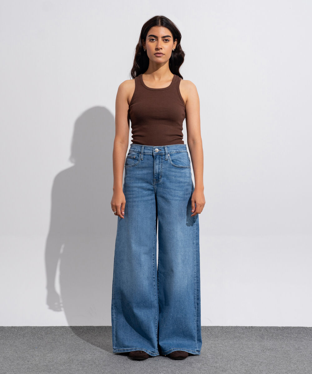 Women's Western Wear Denim Baggy Fit Indigo Blue - Light Worn Jeans