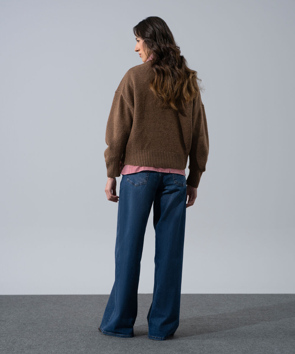 Women's Western Wear Brown Round Neck Knit Sweater