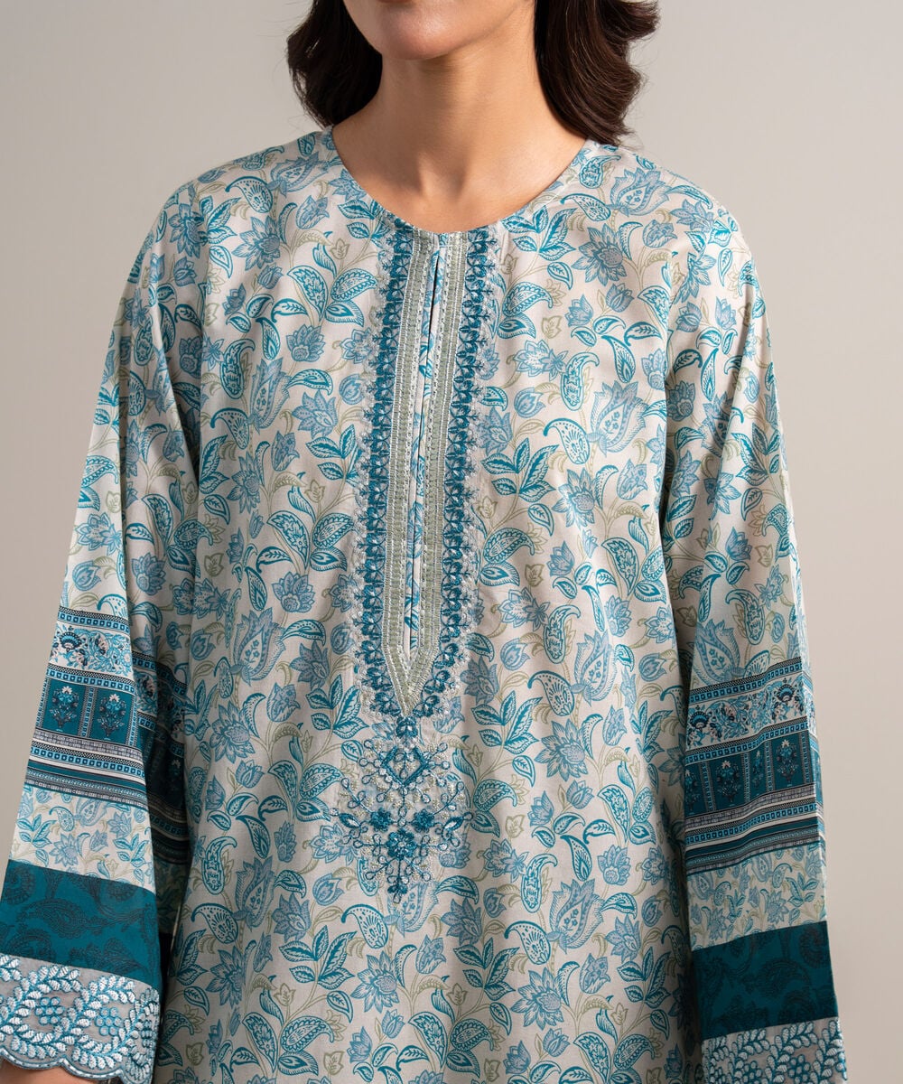 Women's Unstitched Lawn Embroidered Peach 3 Piece Suit