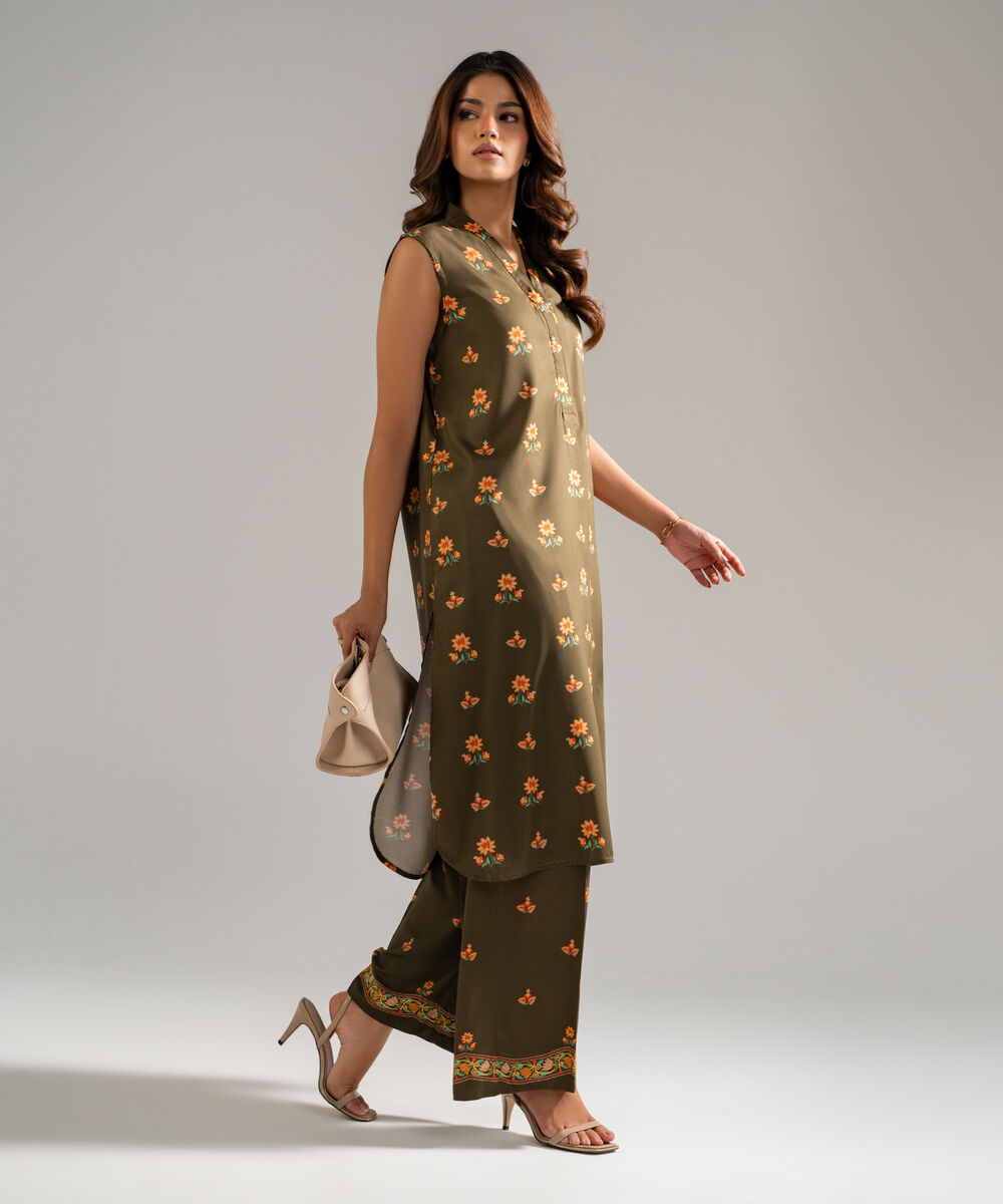 Women's RTW Arabic Lawn Printed Green 2 Piece Suit