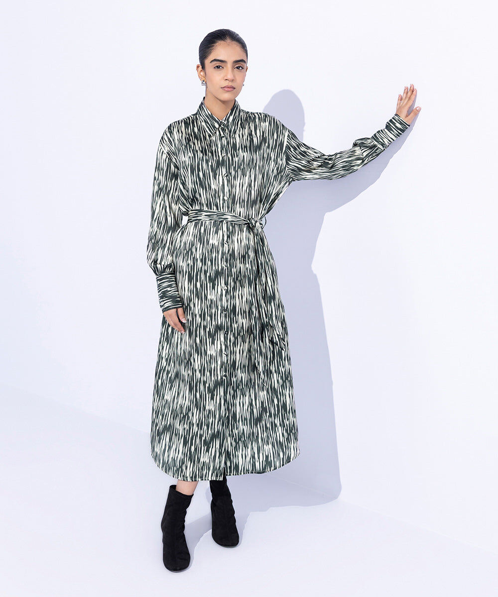 Woman - Multi Silky Printed Dress with Belt