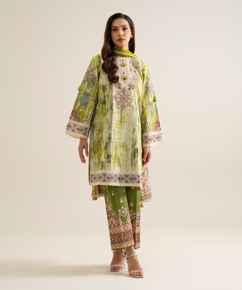 3 Piece - Embroidered Cotton Suit