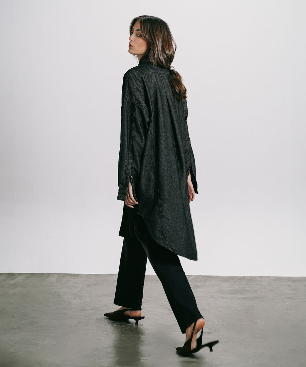 Women's Western Wear Grey Oversized Denim Shirt