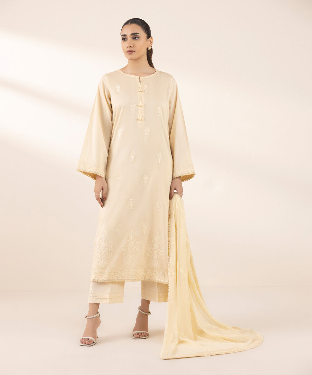 Women's RTW Lawn Yellow Embroidered A-Line Shirt