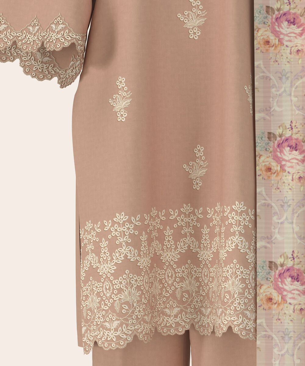 Women's Unstitched Self Jacquard Blush Pink Embroidered 3 Piece Suit