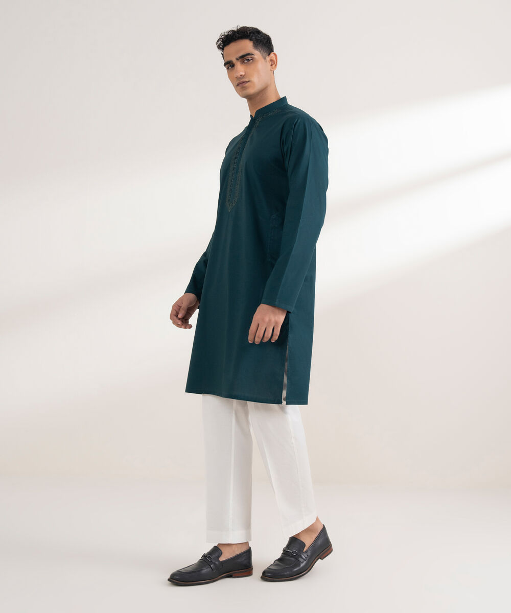 Men's Stitched 100% Cotton Teal Kurta